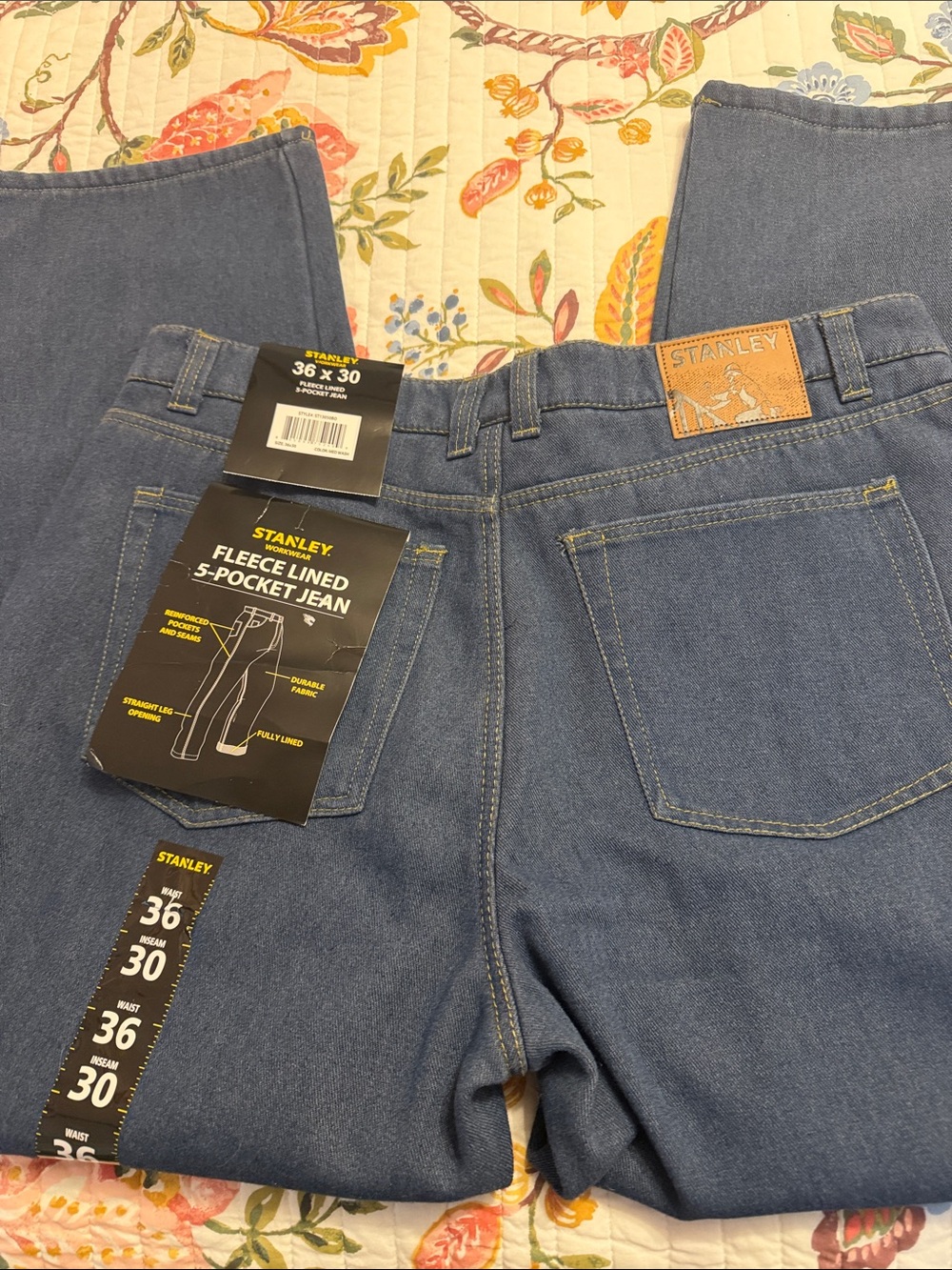 Stanley Blue Denim Fleece-Lined 5-Pocket Jeans